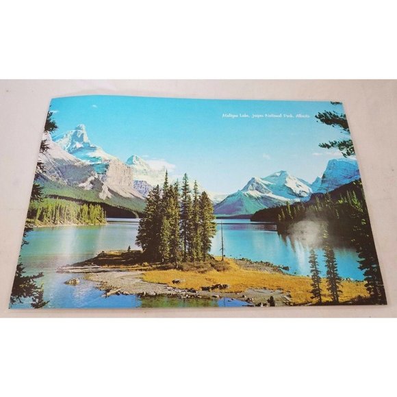 Maligne Lake – Jasper Wildlife Art Print by Des McCaffrey  Vintage Scenic Laminated Photos Placemat Travel Souvenir Maligne Lake Jasper